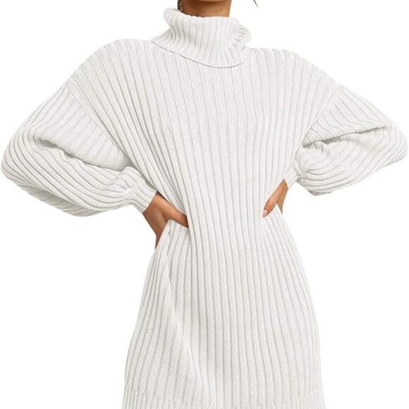 LOGENE Dresses & Skirts - LOGENE Women's Sweater Dress Turtleneck in White
